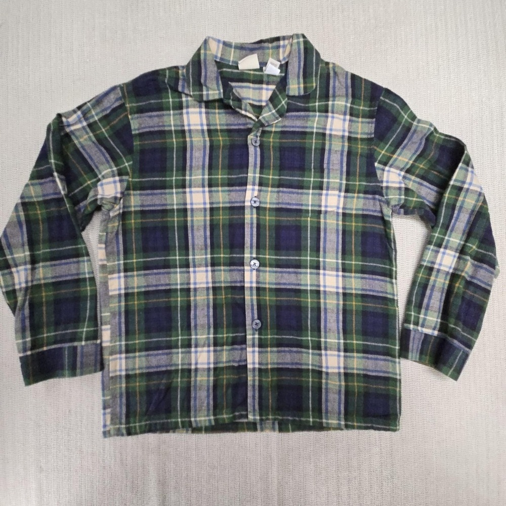 L.L. Bean Shirt Mens Medium Green Plaid Flannel Long Sleeve Button Up Pajama Top